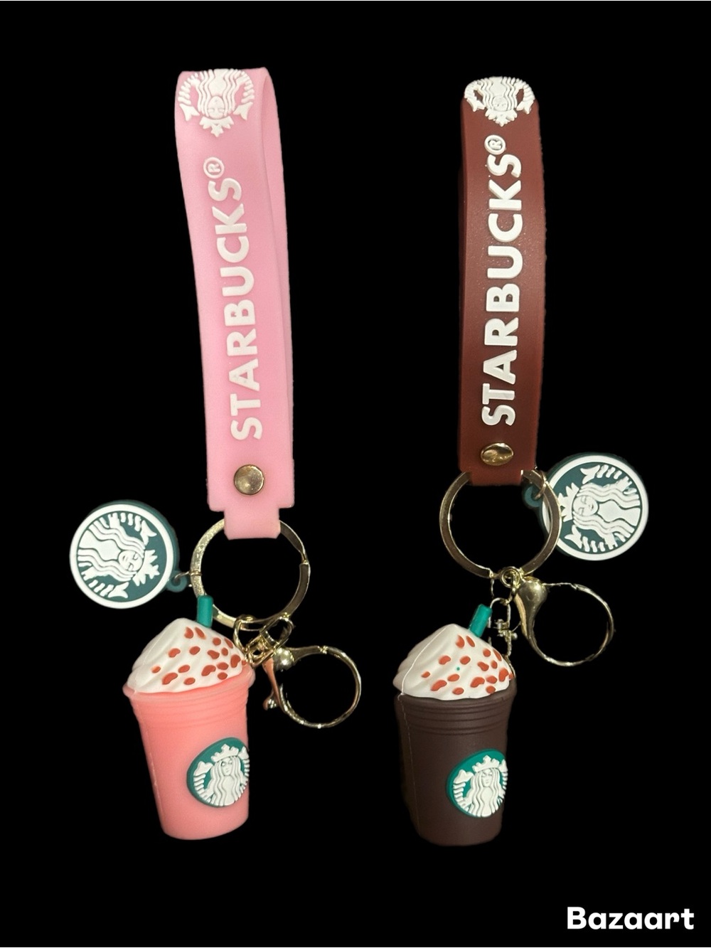 Starbucks 3D Pink Or Brown (pick one) Silicone Frappuccino Keychain with Charm - Picture 2 of 2